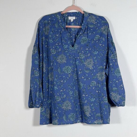 J. Jill Oversized Blue Floral Split Neck Top Womens Sz XL Pullover Lightweight - Picture 3 of 12